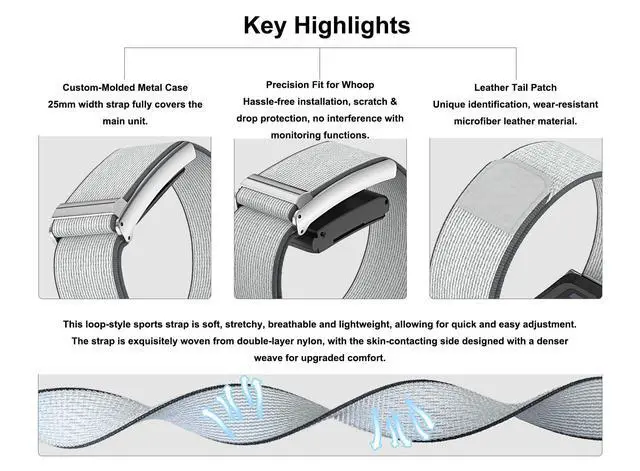Alt view image 4 of 6 - Nylon Sport Bands Compatible with Whoop 5.0 One/Peak/Life Arm Band | Adjustable, Waterproof, Breathable, Replacement Wristbands Straps Not Compatible with Gen 4