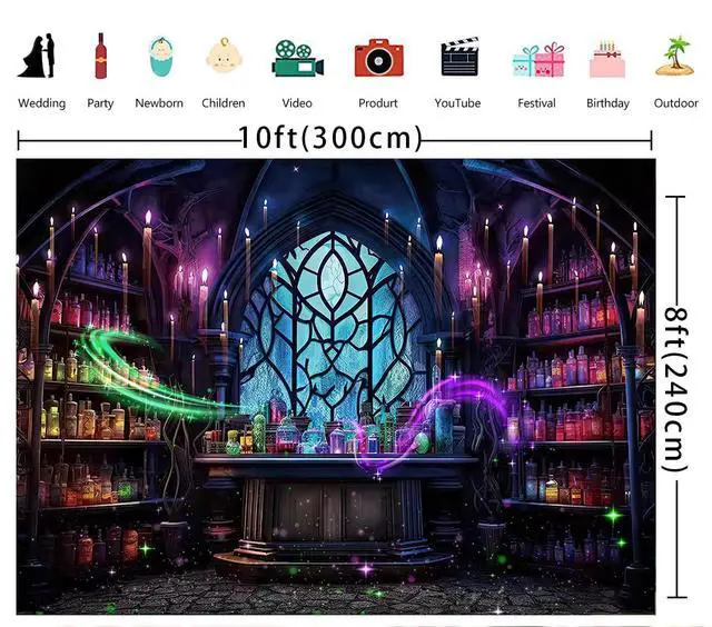 Alt view image 6 of 7 - Halloween Mad Scientist Lab Backdrop 10x8FT Spooky Chemistry Laboratory Magic Witch Background Halloween Party Decorations Supplies Photo Props