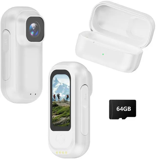 Main image of 2K Wearable Mini Body Camera Thumb POV Loop Recording | Thumb-Sized Action Cam, 1.47" LCD, 64G SD & 1800mAh Charging Case, Outdoor Riding,Helmet Bike Motorcycle White