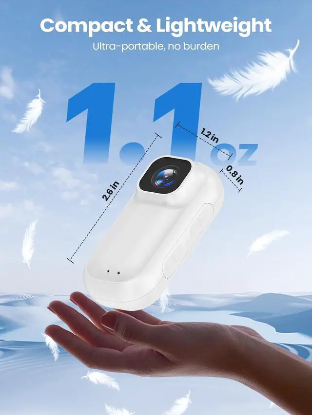 Alt view image 2 of 7 - 2K Wearable Mini Body Camera Thumb POV Loop Recording | Thumb-Sized Action Cam, 1.47" LCD, 64G SD & 1800mAh Charging Case, Outdoor Riding,Helmet Bike Motorcycle White