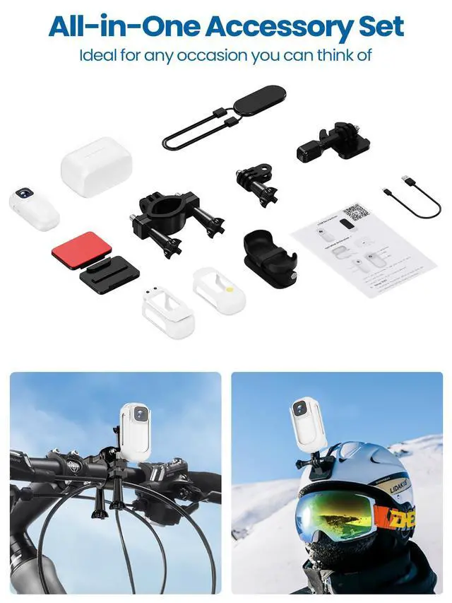 Alt view image 7 of 7 - 2K Wearable Mini Body Camera Thumb POV Loop Recording | Thumb-Sized Action Cam, 1.47" LCD, 64G SD & 1800mAh Charging Case, Outdoor Riding,Helmet Bike Motorcycle White
