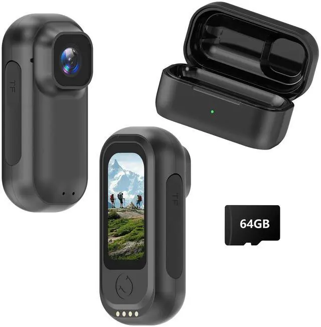 Main image of 2K Wearable Mini Body Camera Thumb POV Loop Recording | Thumb-Sized Action Cam, 1.47" LCD, 64G SD & 1800mAh Charging Case, Outdoor Riding, Helmet Bike Motorcycle Black