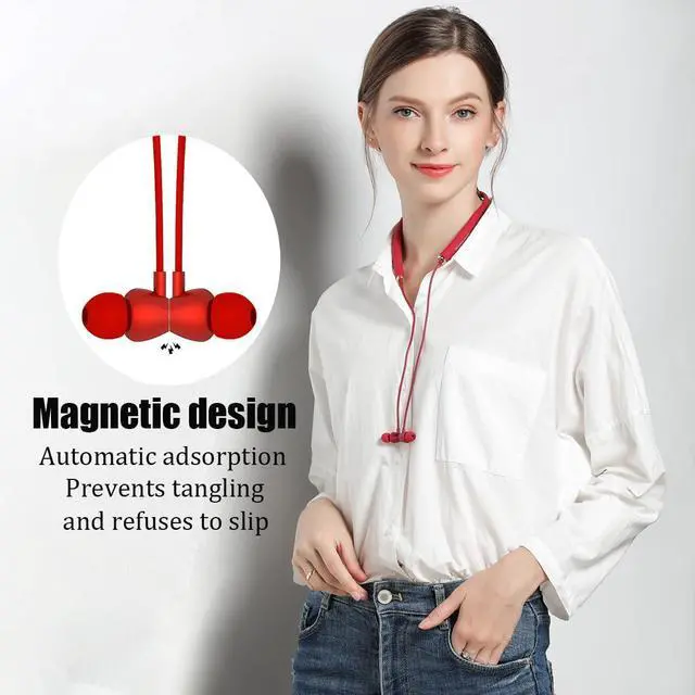 Alt view image 2 of 6 - Red Neckband Bluetooth Headphones Immersive Bass 18H Playtime Waterproof Around The Neck Headphones in Ear Headset for Home, Traveling, Outdoor, Business Trips QCC3024