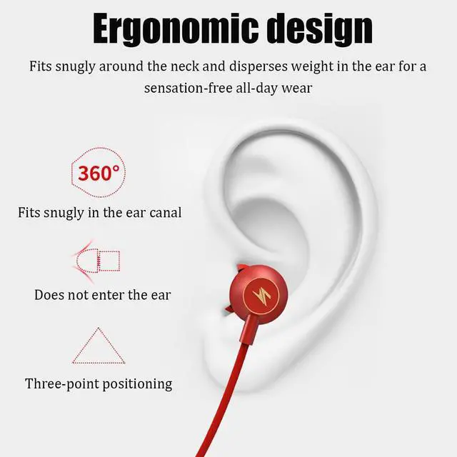 Alt view image 3 of 6 - Red Neckband Bluetooth Headphones Immersive Bass 18H Playtime Waterproof Around The Neck Headphones in Ear Headset for Home, Traveling, Outdoor, Business Trips QCC3024