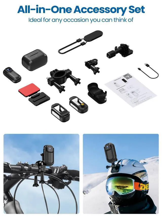 Alt view image 7 of 7 - 2K Wearable Mini Body Camera Thumb POV Loop Recording | Thumb-Sized Action Cam, 1.47" LCD, 64G SD & 1800mAh Charging Case, Outdoor Riding, Helmet Bike Motorcycle Black