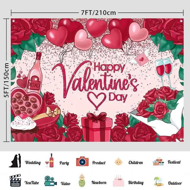 Alt view image 3 of 7 - 7x5ft Happy Valentines Day Backdrop Rose Flower Valentine's Day Photography Background Fabric Red Love Heart Roses Valentine Sign Party Decorations Supplies Photo Banner