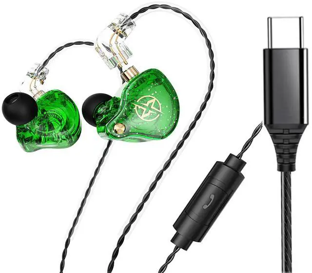 Main image of DX2 USB C In Ear Headphones, Noise Isolating Earbuds for Running/Gym, USB Type C Headset With Microphone and 3-Button Remote (Green)