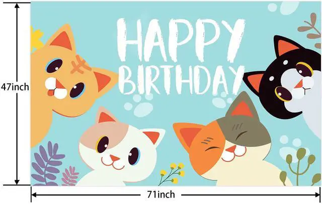 Alt view image 2 of 6 - Happy Birthday Banner Backdrop Sky Blue Cute Cat Theme Party Decor Picks for Birthday Party Photography Background Supplies Decorations
