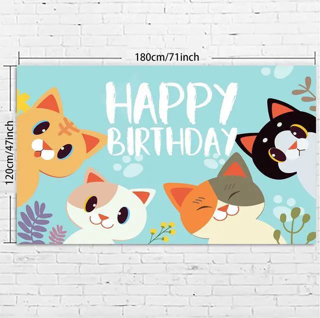 Alt view image 3 of 6 - Happy Birthday Banner Backdrop Sky Blue Cute Cat Theme Party Decor Picks for Birthday Party Photography Background Supplies Decorations