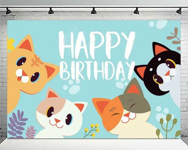 Alt view image 5 of 6 - Happy Birthday Banner Backdrop Sky Blue Cute Cat Theme Party Decor Picks for Birthday Party Photography Background Supplies Decorations