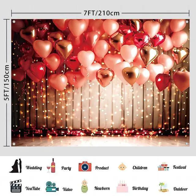 Alt view image 3 of 7 - Valentine Day Photo Backdrop Happy Valentines Day Photography Background Red Love Heart Balloons Wall Banner Bridal Shower Engagement Wedding Party Decoratins Supplies 7x5ft