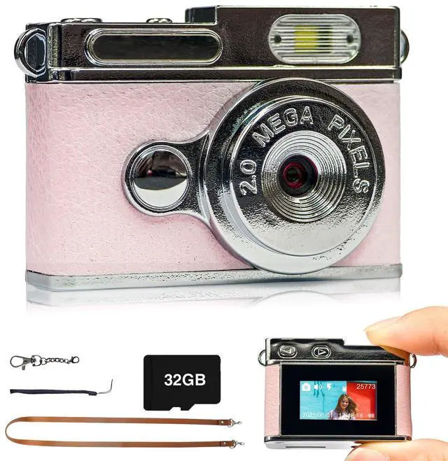 Main image of Mini Digital Camera with 0.96 in LCD Screen 1080P 32GB Card Feel of Old 90s Photographs, Keychain Size, Birthday Gifts (Pink)