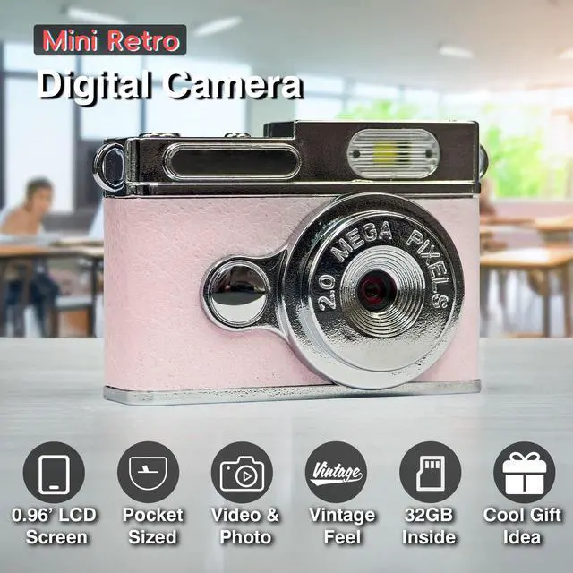 Alt view image 2 of 7 - Mini Digital Camera with 0.96 in LCD Screen 1080P 32GB Card Feel of Old 90s Photographs, Keychain Size, Birthday Gifts (Pink)