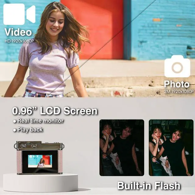 Alt view image 3 of 7 - Mini Digital Camera with 0.96 in LCD Screen 1080P 32GB Card Feel of Old 90s Photographs, Keychain Size, Birthday Gifts (Pink)