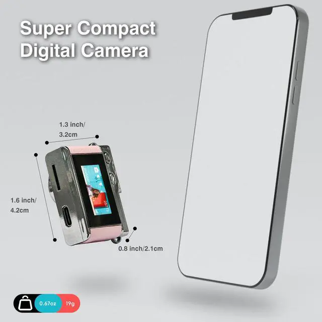 Alt view image 4 of 7 - Mini Digital Camera with 0.96 in LCD Screen 1080P 32GB Card Feel of Old 90s Photographs, Keychain Size, Birthday Gifts (Pink)