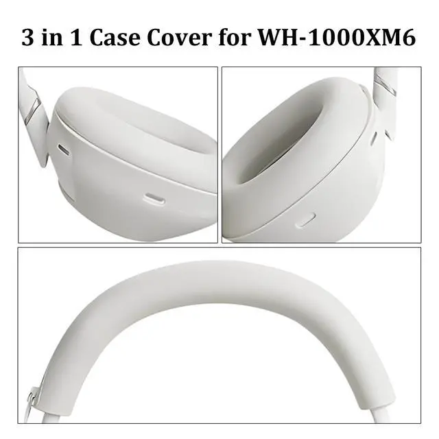 Alt view image 4 of 6 - 3 in 1 WH-1000XM6 Silicone Case Cover Set for Sony WH-1000XM6 Headphone | Anti-Scratch Ear Pad/Shell/Headband Cover,XM6 Soft Silicone Protector Accessorie,Washable Accessories,Platinum Sliver
