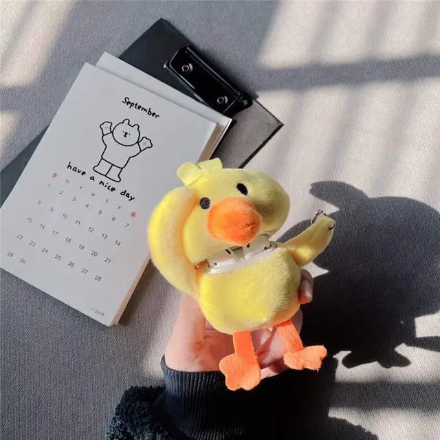 Alt view image 2 of 7 - Fur Case for AirPods 1&2, Unique Cute 3D Cartoon Fluffy Plush Duck Design Funny for AirPods Cover Case with Keychain Protective Case for AirPods 1&2 Duck Orange