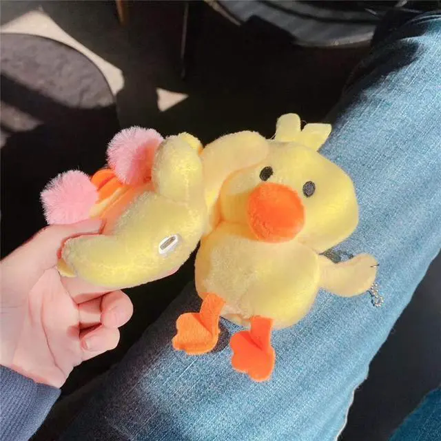 Alt view image 5 of 7 - Fur Case for AirPods 1&2, Unique Cute 3D Cartoon Fluffy Plush Duck Design Funny for AirPods Cover Case with Keychain Protective Case for AirPods 1&2 Duck Orange