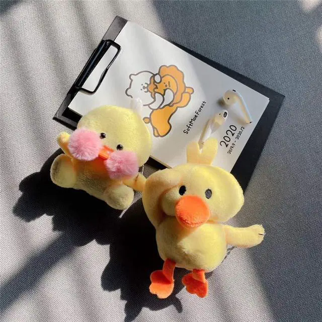 Alt view image 6 of 7 - Fur Case for AirPods 1&2, Unique Cute 3D Cartoon Fluffy Plush Duck Design Funny for AirPods Cover Case with Keychain Protective Case for AirPods 1&2 Duck Orange