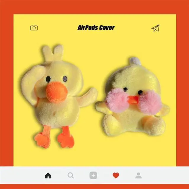 Alt view image 7 of 7 - Fur Case for AirPods 1&2, Unique Cute 3D Cartoon Fluffy Plush Duck Design Funny for AirPods Cover Case with Keychain Protective Case for AirPods 1&2 Duck Orange