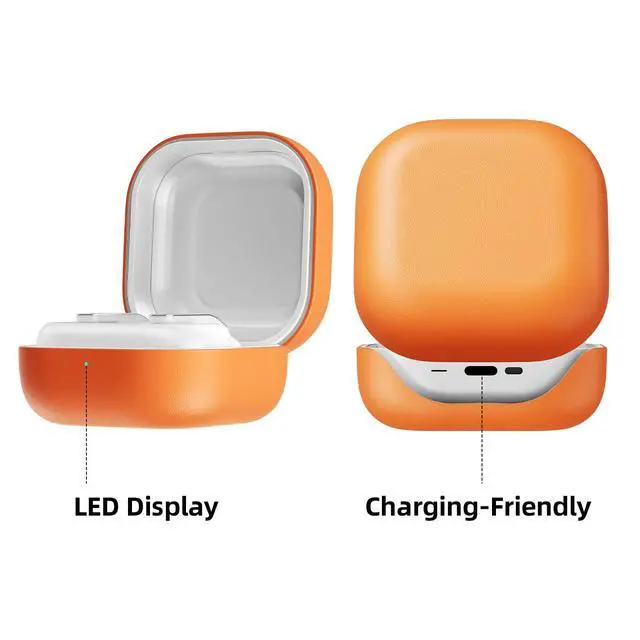 Alt view image 4 of 7 - Leather Case for Samsung Galaxy Buds4 (2026), Made of Full Grain Leather, Wireless Charging, Protective Hard Cover, Headphone Accessories, for Men Women, Orange