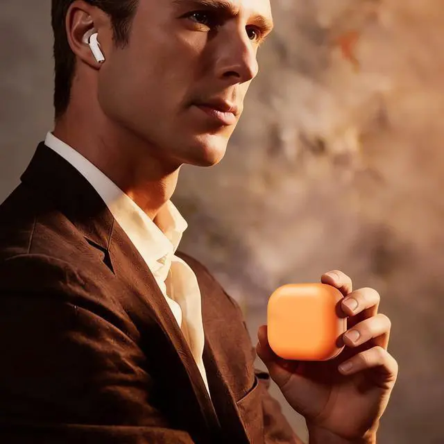 Alt view image 7 of 7 - Leather Case for Samsung Galaxy Buds4 (2026), Made of Full Grain Leather, Wireless Charging, Protective Hard Cover, Headphone Accessories, for Men Women, Orange