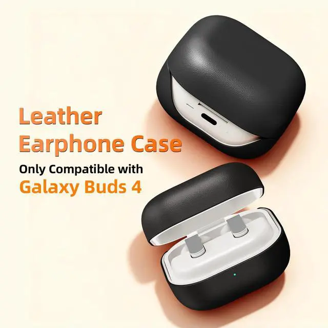 Alt view image 2 of 7 - Leather Case for Samsung Galaxy Buds4 (2026), Made of Full Grain Leather, Wireless Charging, Protective Hard Cover, Headphone Accessories, for Men Women, Black