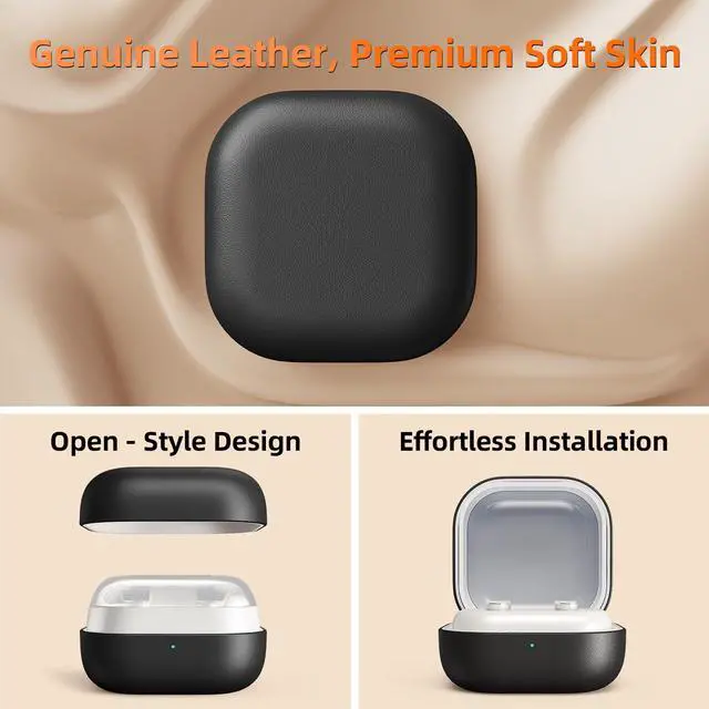 Alt view image 6 of 7 - Leather Case for Samsung Galaxy Buds4 (2026), Made of Full Grain Leather, Wireless Charging, Protective Hard Cover, Headphone Accessories, for Men Women, Black