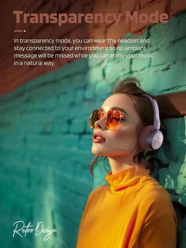 Alt view image 3 of 6 - R1 Retro Headphones Bluetooth 5.4 Hi-Fi Sound Custom EQ via App 60H Playtime Comfortable Fit Multipoint Connection Lightweight Vintage Headphones (Brown)