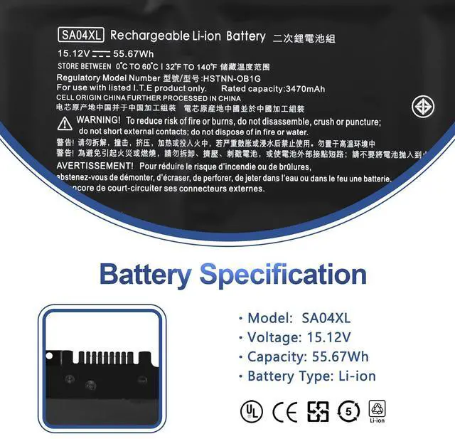Alt view image 2 of 6 - SA04XL L43267-005 Battery for HP Envy X360 15-DR 15-DS 15M-DR 15M-DS 17-CG | 15-DR0XXX DR1XXX DS0XXX DS1XXX 15M-DS0XXX DS0011DX 15M-DR0XXX DR0011DX DR0012DX DR1012DX DR1011DX 17M-CG0013DX 55.67Wh