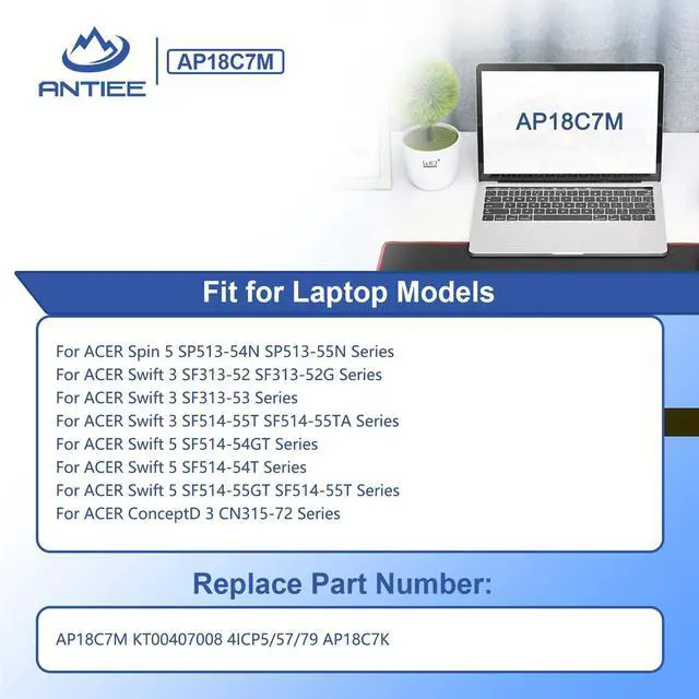 Alt view image 3 of 7 - 55.9Wh AP18C7M Laptop Battery for Acer ConceptD 3/Spin 5/Swift 3/5 Series | CN315-72,SP513-54N/55N,SF313-52/52G/53,SF514-55T/55TA,SF514-54GT/55GT