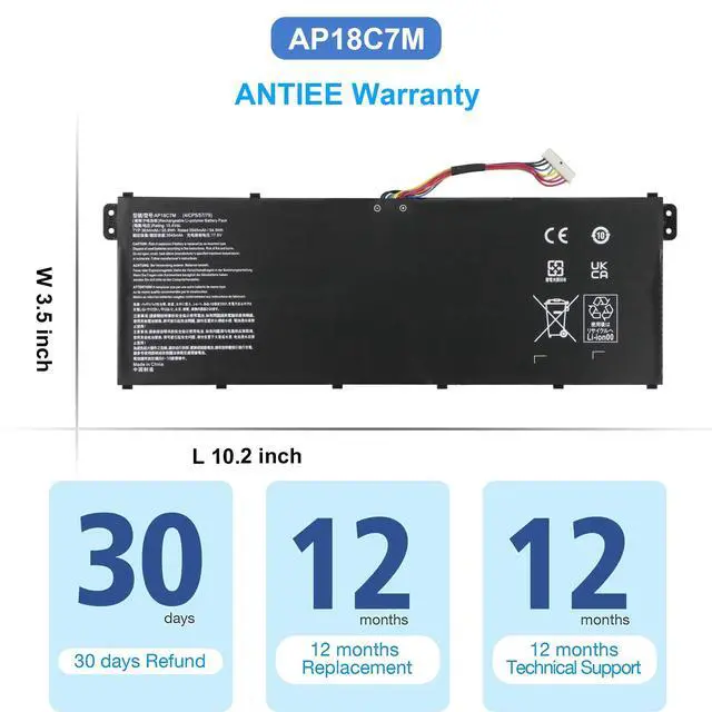 Alt view image 6 of 7 - 55.9Wh AP18C7M Laptop Battery for Acer ConceptD 3/Spin 5/Swift 3/5 Series | CN315-72,SP513-54N/55N,SF313-52/52G/53,SF514-55T/55TA,SF514-54GT/55GT