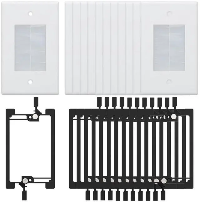 Main image of Single Gang Wall Plate with Low Voltage Mounting Bracket, Bruh Wall Plate Cable Pass Through for HDMI, Coaxial, Ethernet, Speaker Cables and Wires, White, 12 Pack