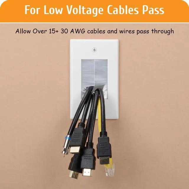 Alt view image 7 of 7 - Single Gang Wall Plate with Low Voltage Mounting Bracket, Bruh Wall Plate Cable Pass Through for HDMI, Coaxial, Ethernet, Speaker Cables and Wires, White, 12 Pack