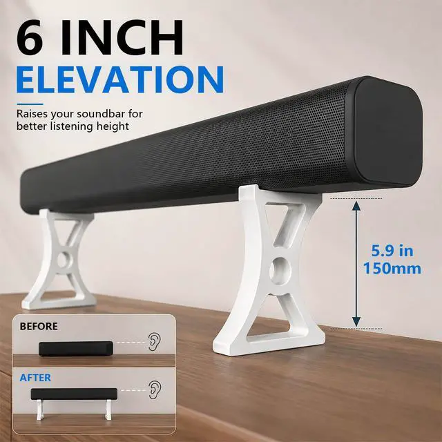 Alt view image 2 of 7 - 6 Inch 150mm Soundbar Riser Stand Compatible with Arc Ultra, Heavy Duty Sound Bar Elevation Base for TV Cabinet & Desktop Shelf, No Tools Required Easy Installation (White)