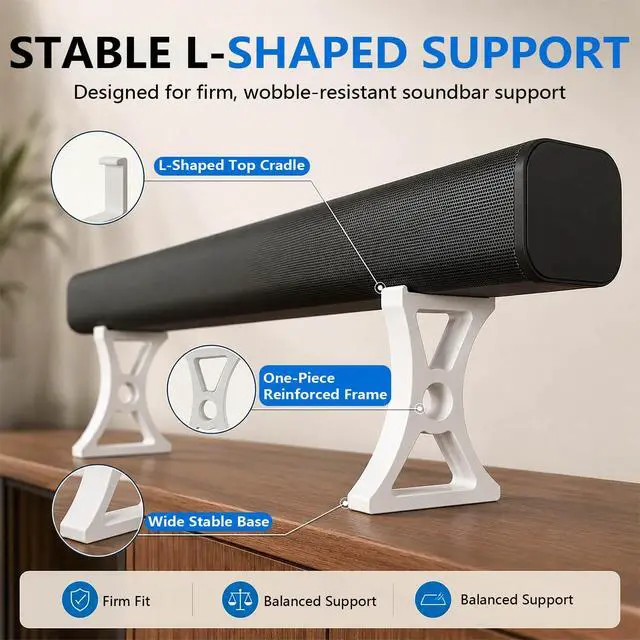 Alt view image 4 of 7 - 6 Inch 150mm Soundbar Riser Stand Compatible with Arc Ultra, Heavy Duty Sound Bar Elevation Base for TV Cabinet & Desktop Shelf, No Tools Required Easy Installation (White)