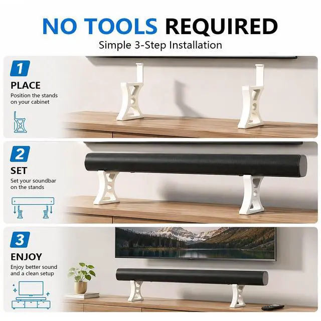 Alt view image 5 of 7 - 6 Inch 150mm Soundbar Riser Stand Compatible with Arc Ultra, Heavy Duty Sound Bar Elevation Base for TV Cabinet & Desktop Shelf, No Tools Required Easy Installation (White)