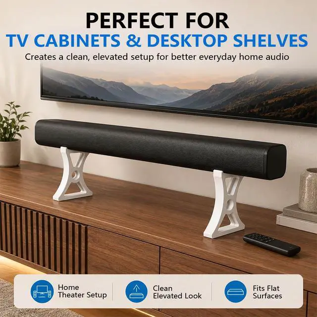 Alt view image 7 of 7 - 6 Inch 150mm Soundbar Riser Stand Compatible with Arc Ultra, Heavy Duty Sound Bar Elevation Base for TV Cabinet & Desktop Shelf, No Tools Required Easy Installation (White)