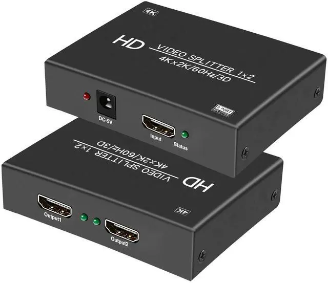 Main image of 4K@60Hz 1x2 HDMI Splitter 1 in 2 Out RGB 4:4:4, 18 Gbps, 2 Port Powered HDMI 2.0 Splitters for Dual Monitors, Support Duplication/Mirror/Copy Screens (Not Extend) for Xbox/ PS5/HDTV/Laptop/Projector