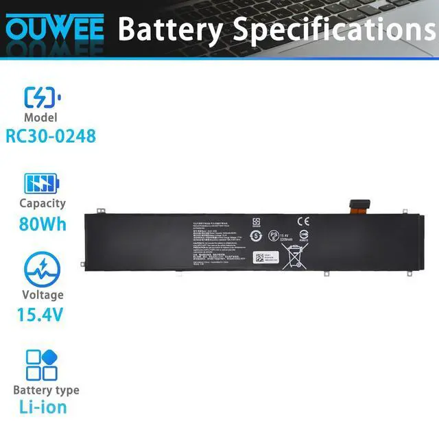 Alt view image 2 of 5 - RC30-0248 Battery Replacement for Razer Blade 15 2018 Advanced RZ09-02386E92 RZ09-02385 RZ09-02386 RZ09-02886 RZ09-02887 RZ09-02888 RZ09-0301 RZ09-0313 Series 4ICP4/55/162 15.4V 80Wh