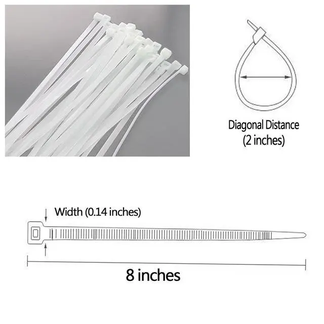 Alt view image 2 of 6 - 8 Inch White Zip Ties(1000 pack) Heavy Duty Self Locking clear Zipties Bulk Tensile Strength 40 Pound Clear Industrial 8"Wire Cable Ties Wraps for Home Office Garden Fence Garage indoor outdoor