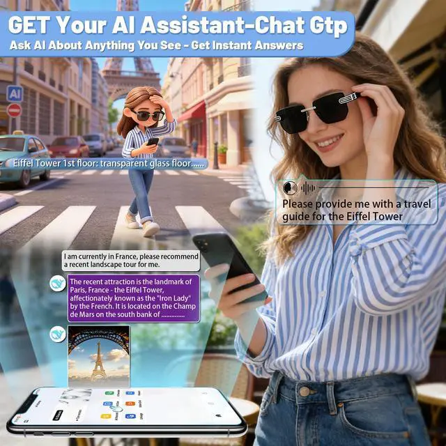 Alt view image 4 of 7 - Universal intelligent translation glasses for both men and women - Bluetooth connection, equipped with photochromic lenses, support music playback and hands-free calls, UV and blue light protection