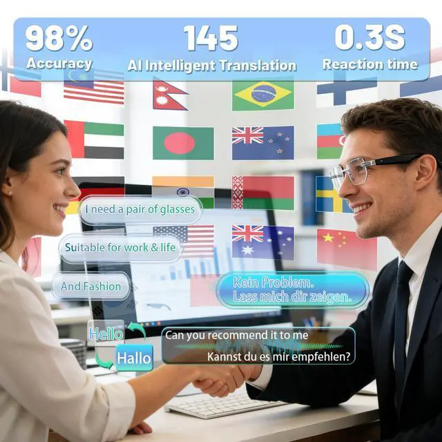 Alt view image 6 of 7 - Universal intelligent translation glasses for both men and women - Bluetooth connection, equipped with photochromic lenses, support music playback and hands-free calls, UV and blue light protection