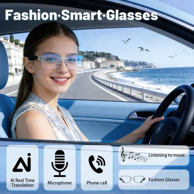 Alt view image 5 of 7 - Universal intelligent translation glasses for both men and women - Bluetooth connection, equipped with photochromic lenses, support music playback and hands-free calls, UV and blue light protection