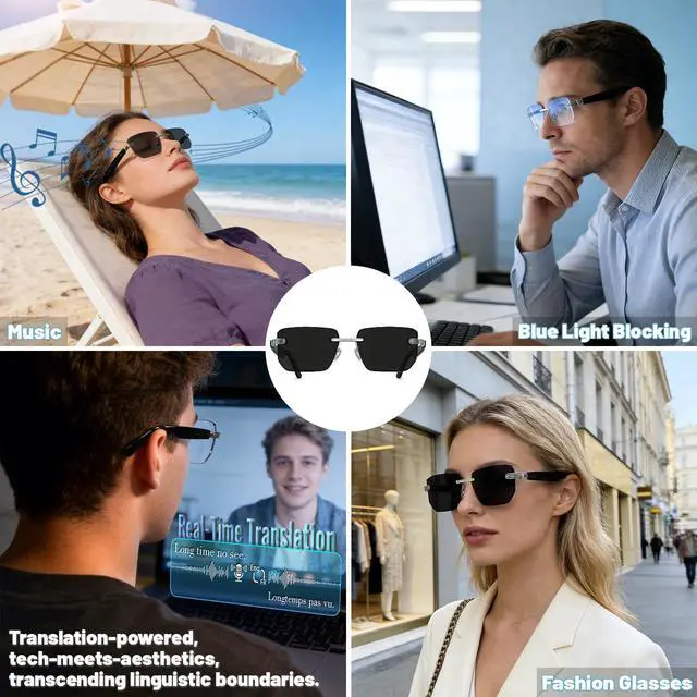 Alt view image 7 of 7 - Universal intelligent translation glasses for both men and women - Bluetooth connection, equipped with photochromic lenses, support music playback and hands-free calls, UV and blue light protection