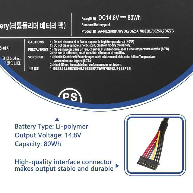 Alt view image 2 of 7 - AA-PBZN8NP Laptop Battery for Samsung Series 7 Notebook NP-700 NP-700Z | NP700Z7C NP700Z5A NP700Z5B NP700Z5C NP700Z5AH NP700Z7A NP700Z5CH NP770Z7E Series BA43-00318A P42GL5-01-N01 1588-3366