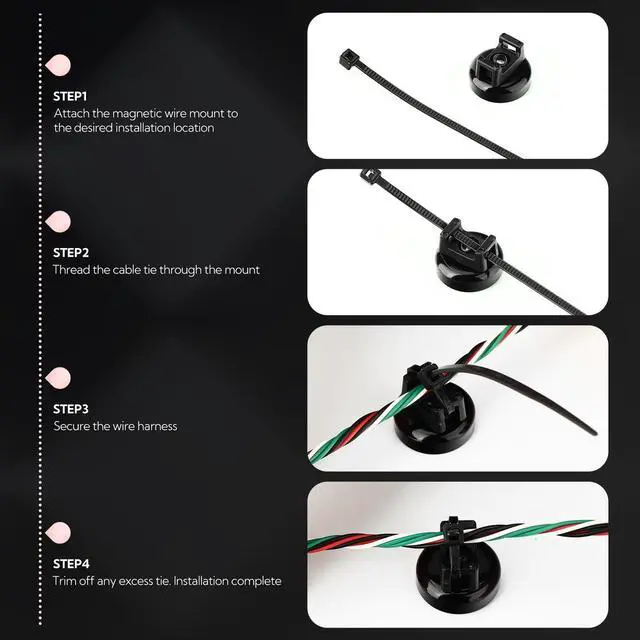 Alt view image 5 of 6 - 12Pcs Cable Ties Magnetic, Multipurpose Magnetic Wire Clip, Cable Wire Base with 60Pcs Releasable Cable Ties (16 x 11mm)
