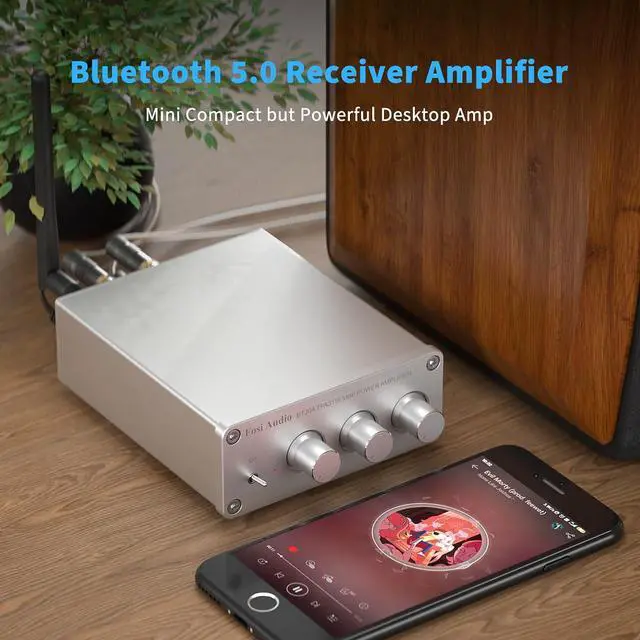 Alt view image 3 of 6 - BT20A-S Bluetooth 5.0 Stereo Audio 2 Channel Amplifier Receiver Mini Hi-Fi Class D Integrated Amp 2.0 CH for Home Speakers 100W x 2 with Bass and Treble Control TPA3116 (with Power Supply)