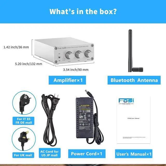 Alt view image 6 of 6 - BT20A-S Bluetooth 5.0 Stereo Audio 2 Channel Amplifier Receiver Mini Hi-Fi Class D Integrated Amp 2.0 CH for Home Speakers 100W x 2 with Bass and Treble Control TPA3116 (with Power Supply)