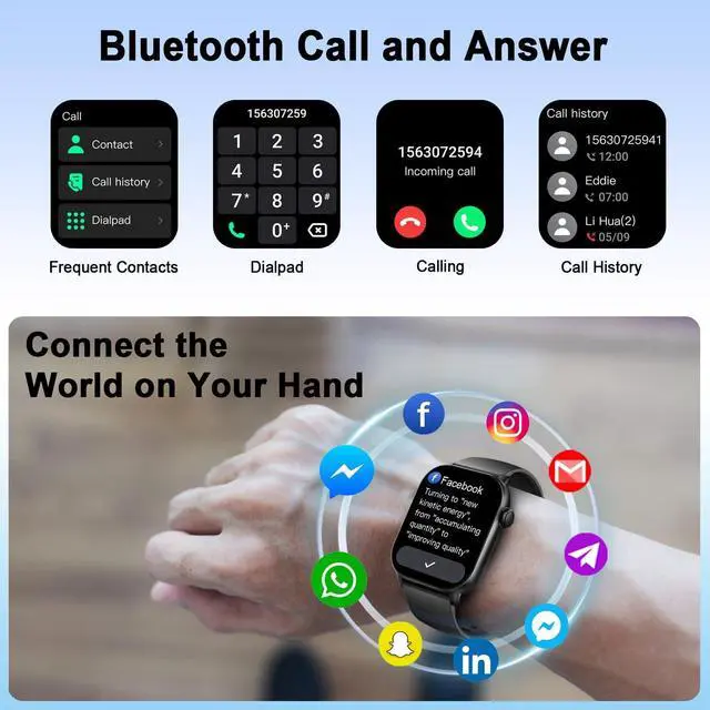 Alt view image 3 of 7 - Smart Watch(Answer/Make Call), 1.96" HD Smartwatch for Men Women, 2025 New Fitness Watch with 100+ Sport Modes, Heart Rate/Sleep/SpO2/Calories Monitor, IP68 Waterproof Activity Tracker for Android iOS